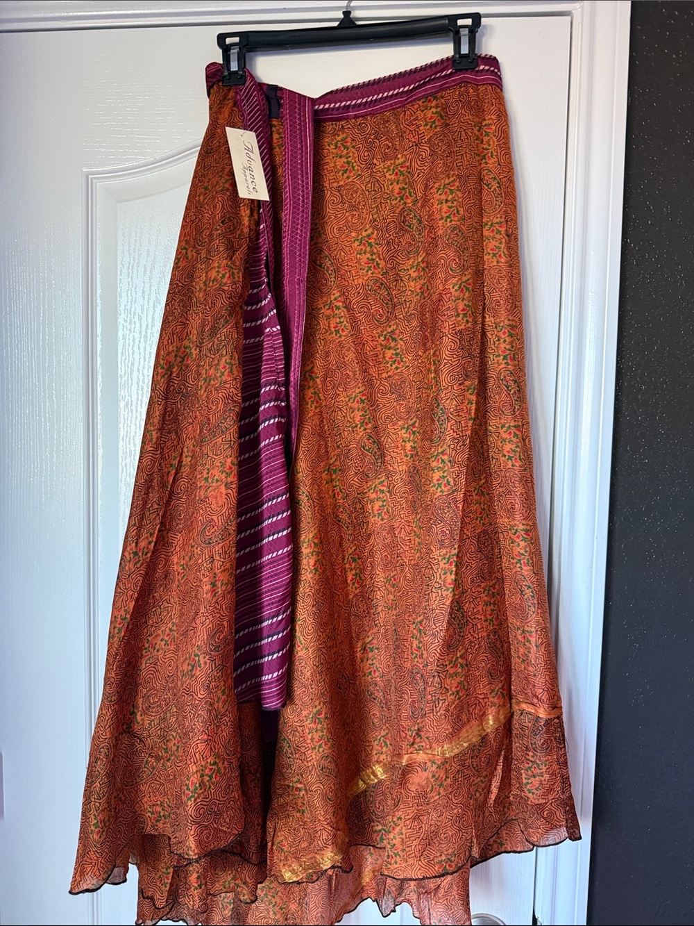 Advance Apparels Burnt Orange & Magenta Wrap Skirt